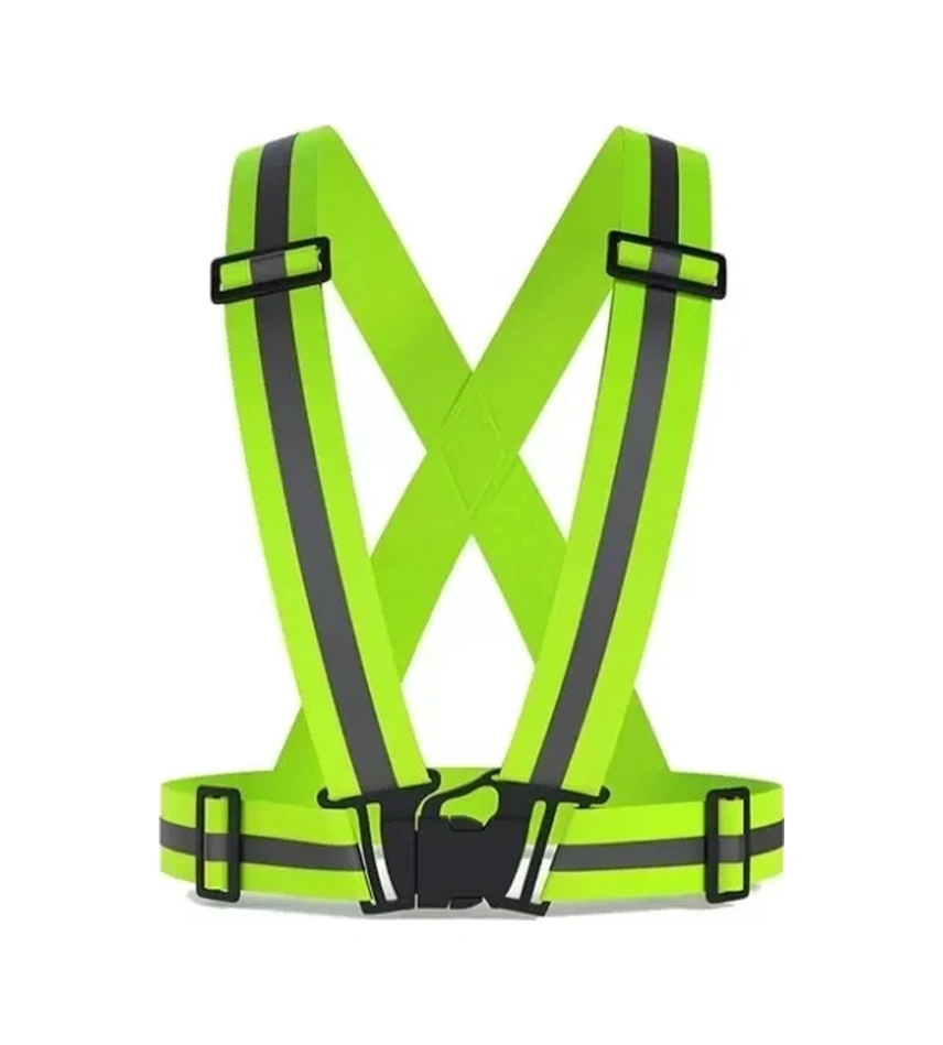 Neon İkaz Yeleği Tokalı Emniyet Kemeri Yelek Pratik Esnek Kumaş F.yeşil