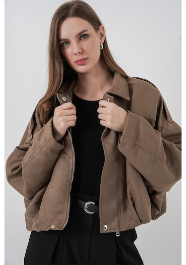 Kadın Oversize Süet Ceket 1055 - D.haki Haki