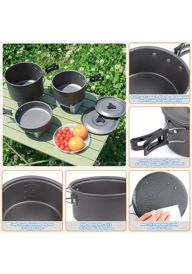 Tcherchi 9 Parça Kamp Tencere Seti Kamp Pişirme Tencere Ve Tava Seti, Açık Hava Pişirme Seti Gri