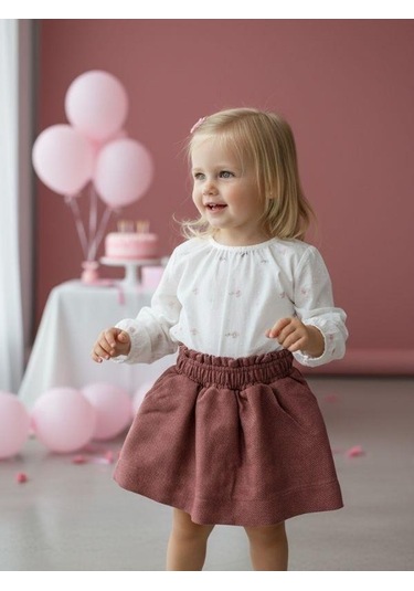 Zekids Kız Bebek Dokulu Kumaş Cepli Kloş Etek-16543 GÜL KURUSU