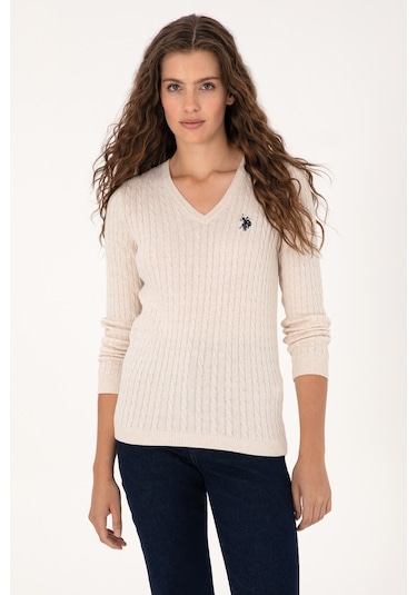 U.s. Polo Assn. Kadın Krem Melanj Kazak /triko 50313625-vr159 Krem Melanj