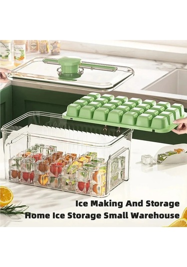 Jialan Pres Tipi Buz Küpü Tepsi Saklama Kutusu İle Buz Küpü Yeşil