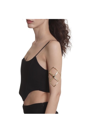 Kadın Lak Altın Kaplama Siyah Doğaltaşlı Ayarlanabilir El Yapımı Pazu Bandı & Üst Kol Aksesuarı Siyah