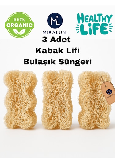 3 Lü Doğal Kabak Lifi Bulaşık Süngeri Bitkisel, Çevre Dostu, Plastik İçermez, Uzun Ömürlü