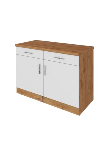 Lale Mutfak 2 Çekmeceli 2 Kapaklı Alt Modül -100 Cm - Çok Amaçlı Dolap -tezgah Dahil Beyaz