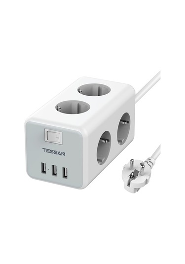 Novahub Tessan Çoklu Fişli Güç Şeridi, 6 Ac Çıkışı Ve 3 Usb Bağlantı Noktası, Ev İçin Anahtar Aşırı Yük Korumalı Ab Uzatma Soketi 6 2 M