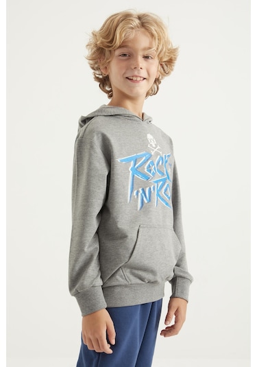 Tommy Life Gri Melanj Yazı Baskılı Kanguru Cepli Kapüşonlu Standart Kalıp Erkek Çocuk Sweatshirt - 11002 Gri Melanj Tommy Life Gri Melanj Yazı Baskılı Kanguru Cepli Kapüşonlu Standart Kalıp Erkek Çocuk Sweatshirt - 11002 Gri Melanj
