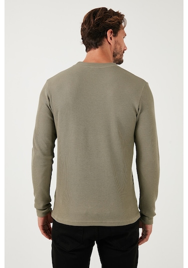 Buratti Pamuklu Bisiklet Yaka Slim Fit Basic Erkek Sweat 5905073 Vizon Yeşili