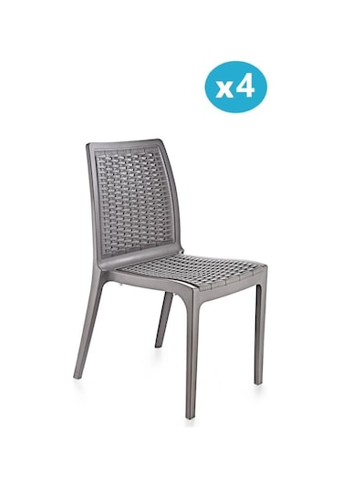 Omnipazar Sy-2523 Rattan Bahçe Sandalye 4'lü Set Gri Gri