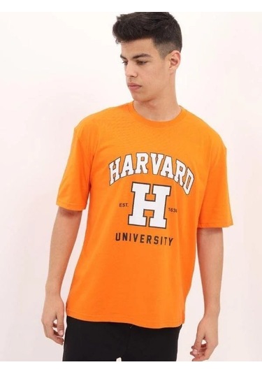 Çocuk Harvard Baskılı Tshirt-14612 Turuncu