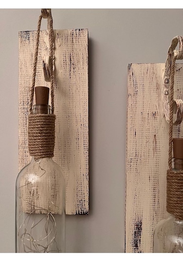 Tıpa Peri Led Işıklı Krem Kahve Cam Şarap Şişesi Duvar Aplik 2'li Çok Renkli