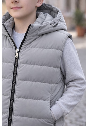 Pina Kids Erkek Çocuk Kapüşonlu Şişme Yelek Gri
