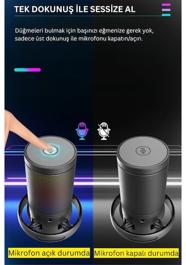 Rgb Mikrofon Seti Stream Sgaming Işıklı Mikrofon Ses Kayıt Cihazı