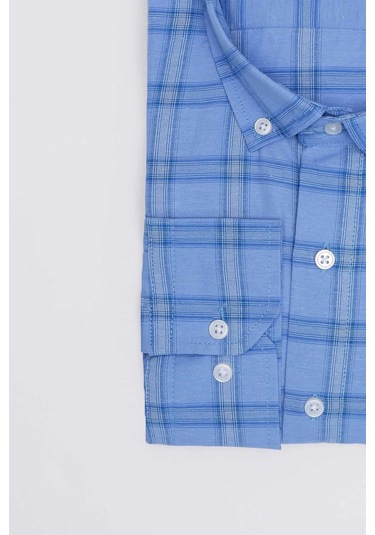 Tudors Büyük Beden Düğmeli Yaka Kareli Pamuklu Erkek Gömlek-31473-çok Renkli