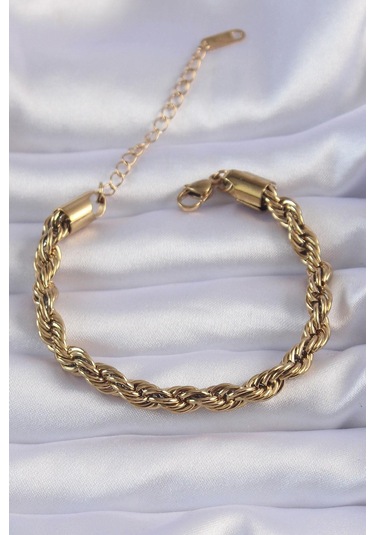 Çelik Gold Renk Kalın Burgu Zincir Bileklik Gold - Çelik
