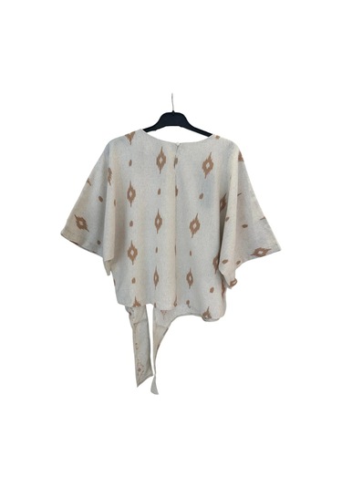 1051 Kısa Kol Önü Bağlamalı Keten Takım Kahve