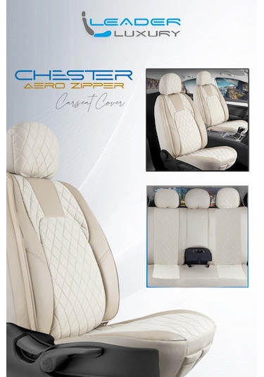 Volkswagen Cc Lüx Yarı Deri Oto Koltuk Kılıfı Ön Arka Takım Chester Bej