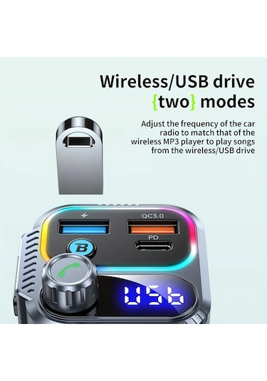 Xuweiwei Araba Kablosuz Hızlı Şarj Cihazı Hd Ekranlı 54 Hızlı Şarj Usb Kart Desteği Eller Serbest Arama Çok Fonksiyonlu Otomotiv Aksesuarı