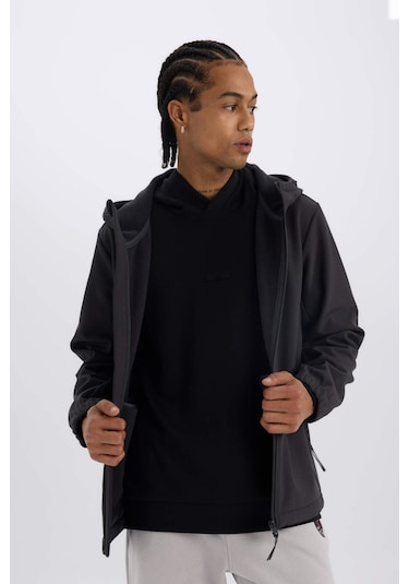 DeFactoFit Su İtici Regular Fit Kapüşonlu Fermuarlı Softshell Mont D6178AX25SPAR220
