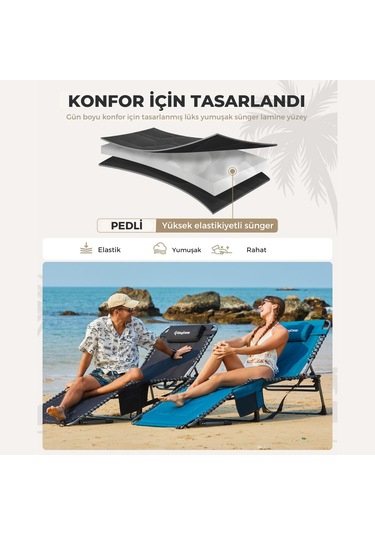 Kingcamp Magnolia B20 Premium 7 Kademeli Katlanır Dolgulu Şezlong Black Siyah