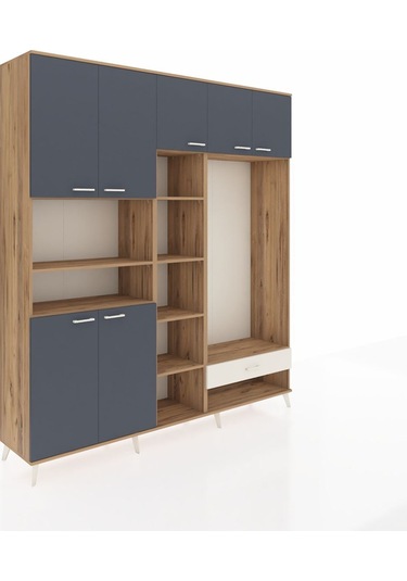 Hyperion Dolap 11 Raflı Tek Çekmeceli 7 Kapaklı 220x44x243 Çam-antrasit/aytaşı Antrasıt/aytası