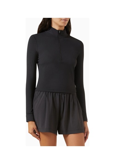 Vuori Studio Half-zip Crop Top, Stretch Knit Spor Ve Şık Üst Siyah