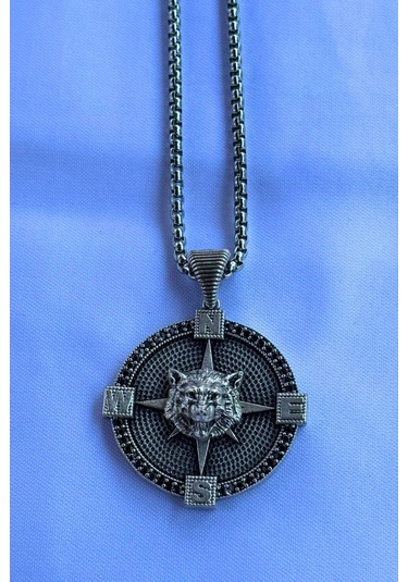 Kurt Pusula El İşçiliği Paslanmaz Çelik Zincir Erkek Kolye Gümüş