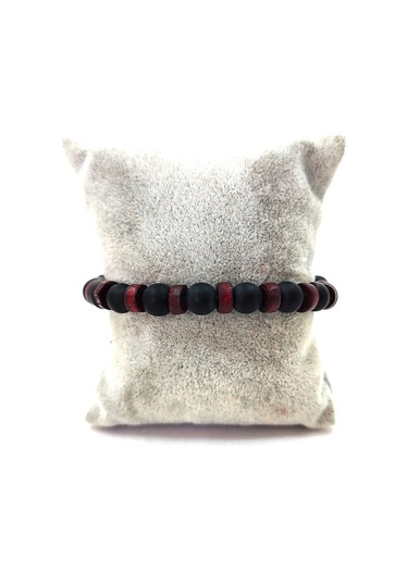 Esnek Misinalı Doğal Ahşap Cam Bileklik Bordo