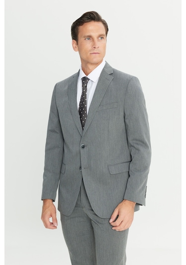 Erkek Grı Slim Fit Dar Kesim Mono Yaka Takım Elbise Gri
