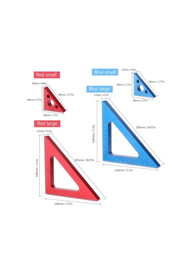 Tenfowee Ahşap İşleme İçin Pratik Alüminyum Ölçüm Cetveli, Metrik Ve İnç Ölçekli, Kırmızı Küçük Boy