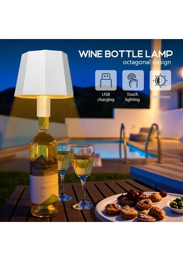 Chuangyinshop Siyah Sekizgen Şarap Şişesi Led Lamba, 3 Renk Dokunmatik, Usb Şarjlı, Pilli Dekoratif Aydınlatma