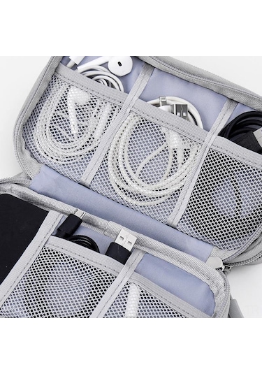 Reedark Gri Tek Katlı Dijital Aksesuar Çantası - Powerbank, Hard Disk, Usb, Kulaklık Ve Veri Kablosu İçin Toz Koruyucu Saklama Çantası