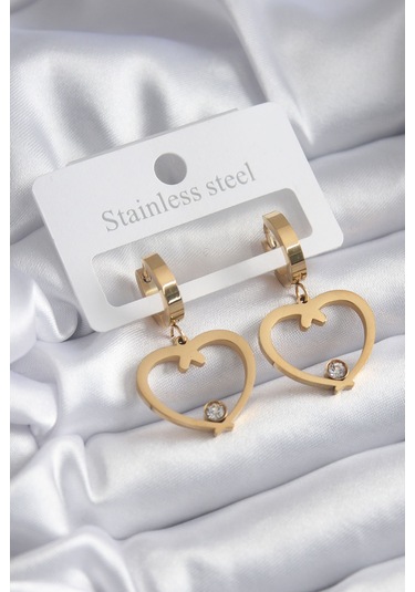 316l Çelik Gold Renk Kalp Model Zirkon Taş Detay Kadın Küpe Çok renkli