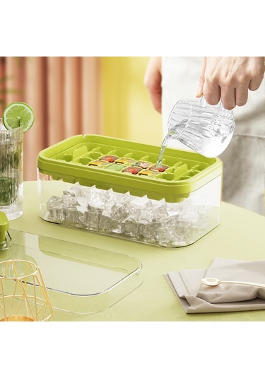 Samdoo Ev İçin 64 Hücreli Dondurma Kalıbı - Süt Beyazı, Gıda Grubu Materyal, Tek Tuşla Buz Çıkarma, Buz Kaşığı Hediyeli, Kokusuz, Pratik Kullanım Çok Renkli