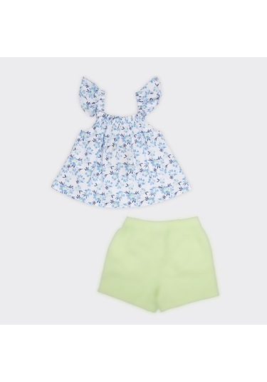 Kız Çocuk Çiçek Desenli Bluz Ve Beli Lastikli Şortlu Takım 2411gb17017-4516 001