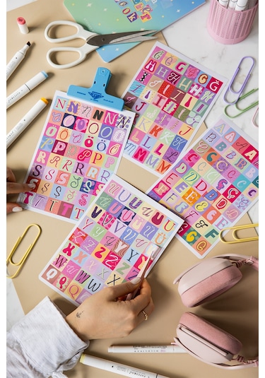 A5 18 Yaprak Harf Sticker Defteri Alfabe, Rakam Ve Noktalama İşaretleri Seti Çok Renkli