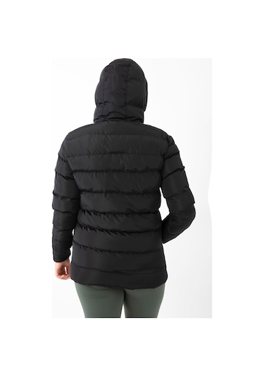 Kadın Siyah Kapüşonlu Içi Polarlı Kürklü Su Geçirmez Rüzgara Dayanıklı Şişme Mont Kaban Parka Siyah