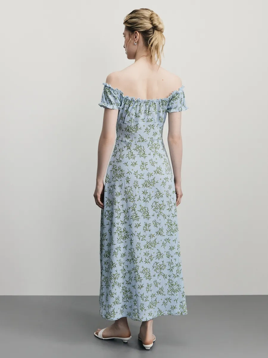 Zarına Uzun Yırtmaçlı Ve Kısa Kollu Elbise 371769342 Açık Mavi