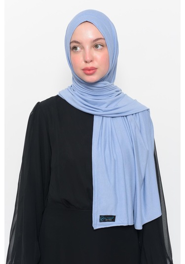 Hazır Pratik Geçmeli Lüks Düz Penye Şal Çapraz Hizalı Gök Mavisi