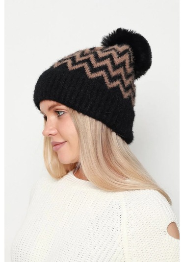 Zigzag Desenli Kadın Bere Rkş-19 Siyah Kahverengi Kahverengi