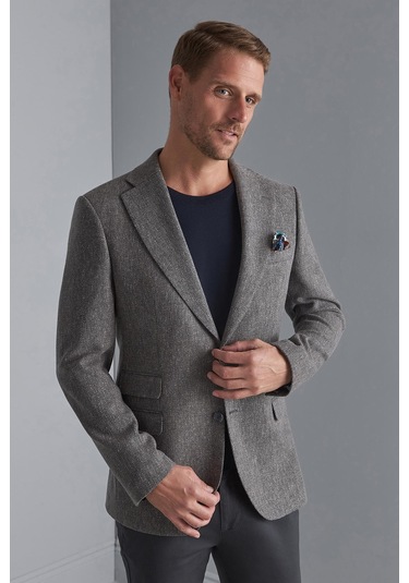 Erkek Gri Regularfıt / Rahat Kalıp Mono Yaka Ceket-10325 Gri