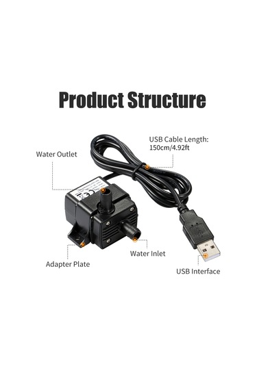 Hangfox Usb Su Pompası 120l/h, Ip68 Su Geçirmez, 5v Dc, Akvaryum Su Döngüsü, Mini Boyut, Usb Bağlantı Laptop, Powerbank Uyumlu