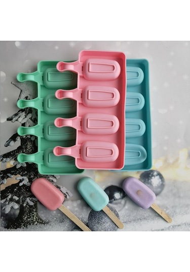 Silikon 4 Hatta Oval Dondurma Kalıbı Dondurma İle Dıy Gıda Sınıfı Silikon Dondurma Kalıbı