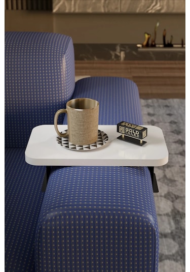 Yan Sehpa Ayarlanabilir Tepsi Dikdörtgen Dekoratif Beyaz 2 Adet