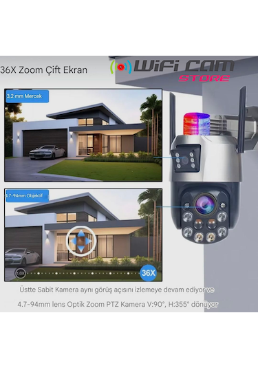 İcsee 6 Mp Çift Kameralı 36x Optik Zoom Büyük Ptz Wifi Kamera