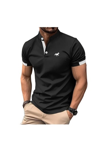 Logo Baskılı Erkek Yaz Kısa Kollu Düğmeli Polo Gömlek Erkek Slim Fit Golf Polo Gömlek Dik Yaka Polo Gömlek Siyah Logo Baskılı Erkek Yaz Kısa Kollu Düğmeli Polo Gömlek Erkek Slim Fit Golf Polo Gömlek Dik Yaka Polo Gömlek Siyah