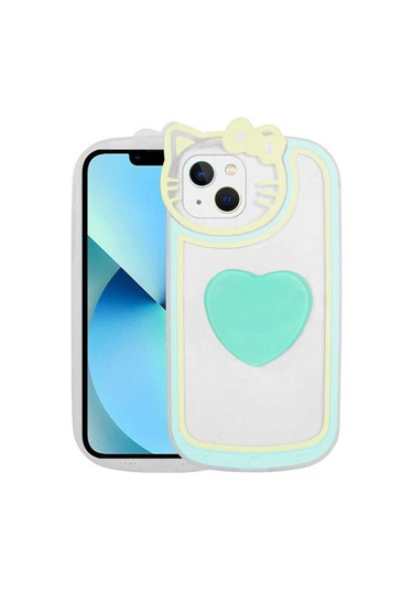İphone Uyumlu 13 Uyumlu Kedi Figürlü Transparan Pop Soketli Csm Zore Ritmik Kılıf-turkuaz