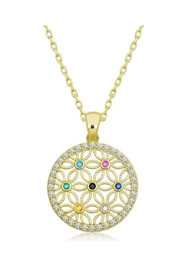 Gümüş Renkli Taşlı Yaşam Çiçeği Kadın Kolye (547470413)