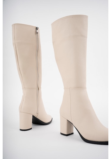 Muggo Almira Garantili Kadın Topuklu Çizme Ten