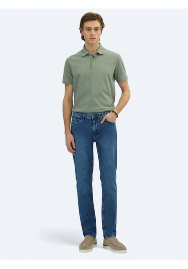 Orta Mavi Slim Fit Denim Pamuk Karışımlı Pantolon Orta Mavi